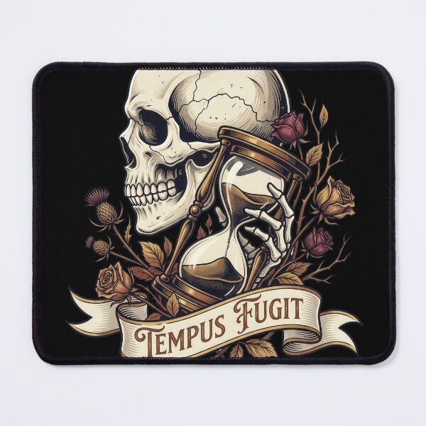 Item preview, Tempus Fugit Gold Skull Hourglass and Flowers designed and sold by nuel-art.