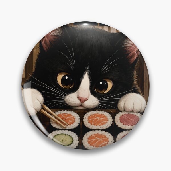 Item preview, Cute Sushi Cat Art | Kawaii Black Cat Illustration | Japanese Food Wall Decor designed and sold by AbstractAuraArt.