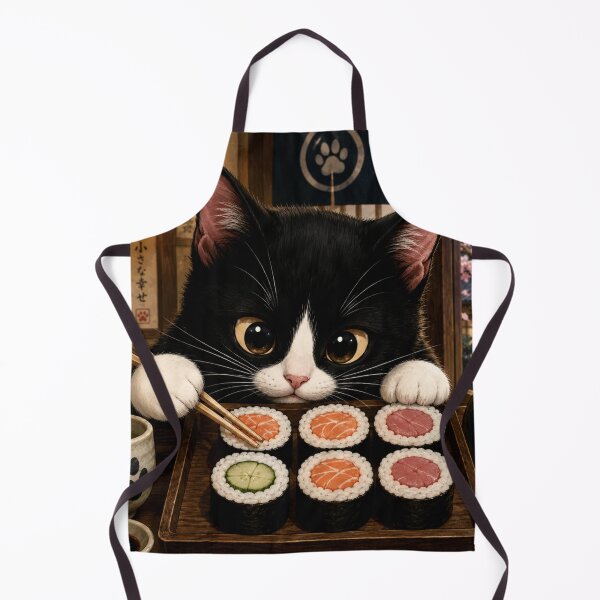 Item preview, Cute Sushi Cat Art | Kawaii Black Cat Illustration | Japanese Food Wall Decor designed and sold by AbstractAuraArt.