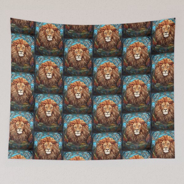 Item preview, Majestic Lion Portrait Stained Glass AI Art designed and sold by pinkal.