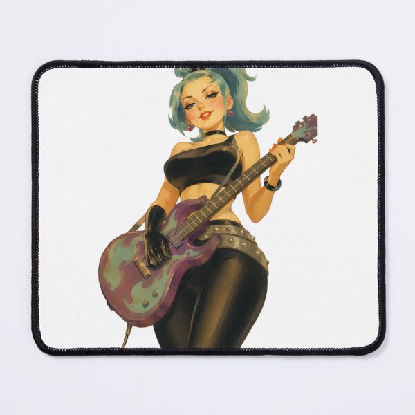 Item preview, Retro Rocker Pinup – Vintage Guitar Girl Original Art designed and sold by Cosplayvintage.