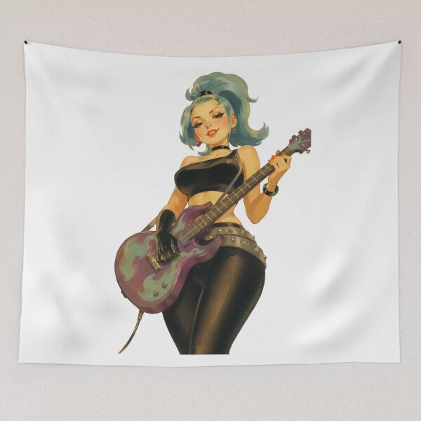 Item preview, Retro Rocker Pinup – Vintage Guitar Girl Original Art designed and sold by Cosplayvintage.