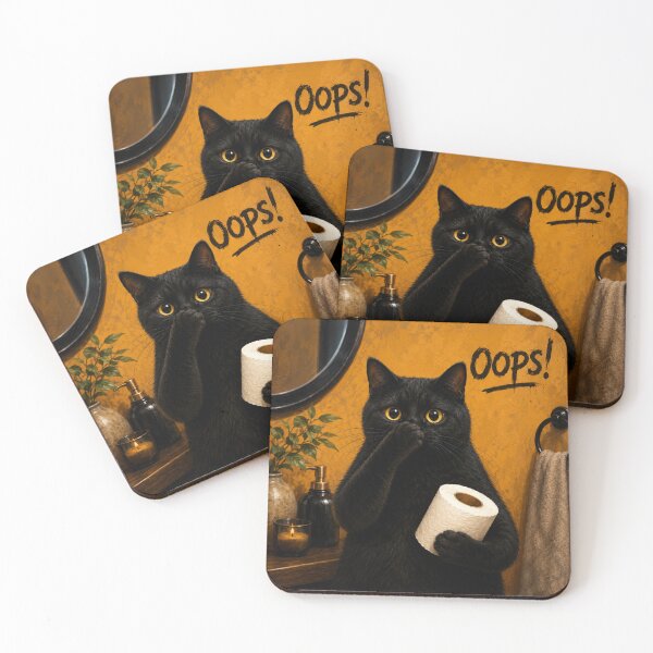 Item preview, Funny Black Cat Bathroom Art | Oops Cat Illustration | Cute Cat Bathroom Wall Decor designed and sold by AbstractAuraArt.