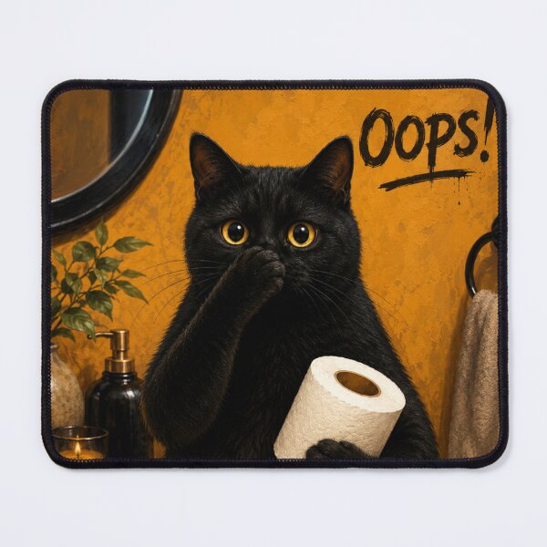 Item preview, Funny Black Cat Bathroom Art | Oops Cat Illustration | Cute Cat Bathroom Wall Decor designed and sold by AbstractAuraArt.