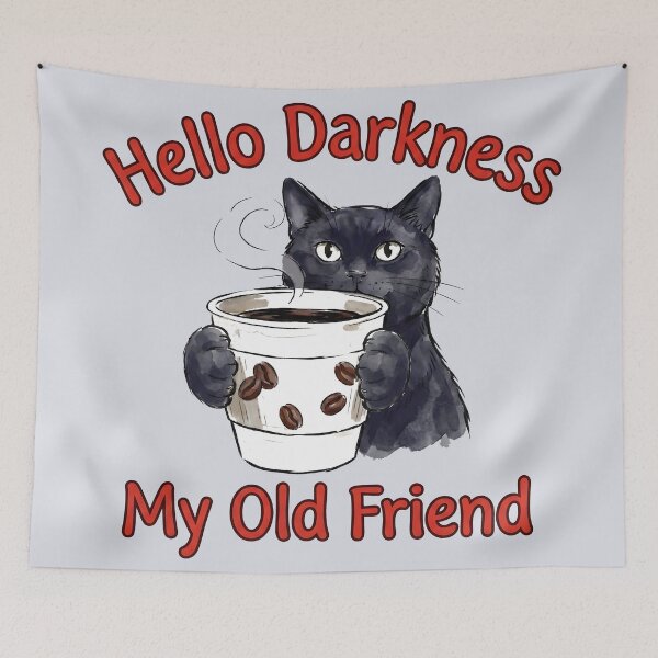 Item preview, Funny Black Cat Coffee Hello Darkness My Old Friend designed and sold by HowToCanadian.