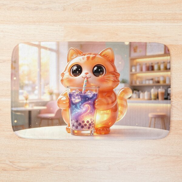 Item preview, Galaxy Boba Cat - Cute Emerald Cat Drinking Bubble Tea designed and sold by ABYSSLAB.