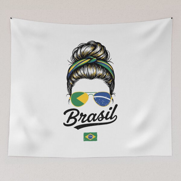 Item preview, Brazil Pop Art Woman T-Shirt – Vintage Woodcut Brazilian Flag Sunglasses Graphic for Proud Brazil Supporters designed and sold by paulo silveira.