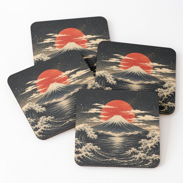 Item preview, Japanese Ocean Wave and Sacred Mountain | Vintage Ukiyo Inspired Landscape Art designed and sold by BrainCurves.