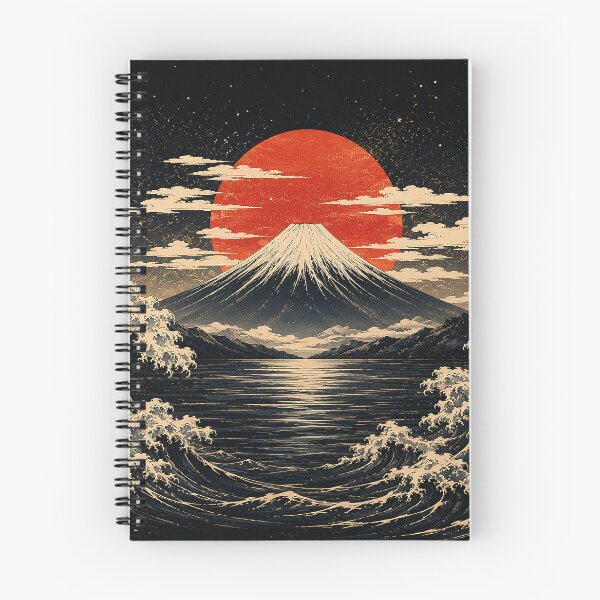 Item preview, Japanese Ocean Wave and Sacred Mountain | Vintage Ukiyo Inspired Landscape Art designed and sold by BrainCurves.