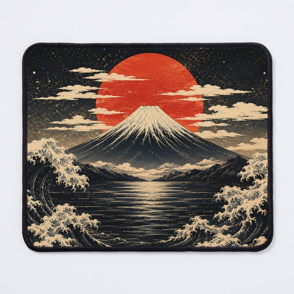 Item preview, Japanese Ocean Wave and Sacred Mountain | Vintage Ukiyo Inspired Landscape Art designed and sold by BrainCurves.