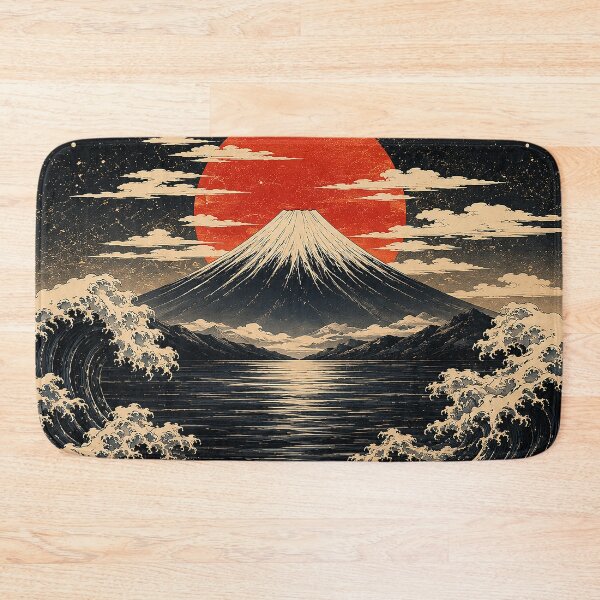 Item preview, Japanese Ocean Wave and Sacred Mountain | Vintage Ukiyo Inspired Landscape Art designed and sold by BrainCurves.