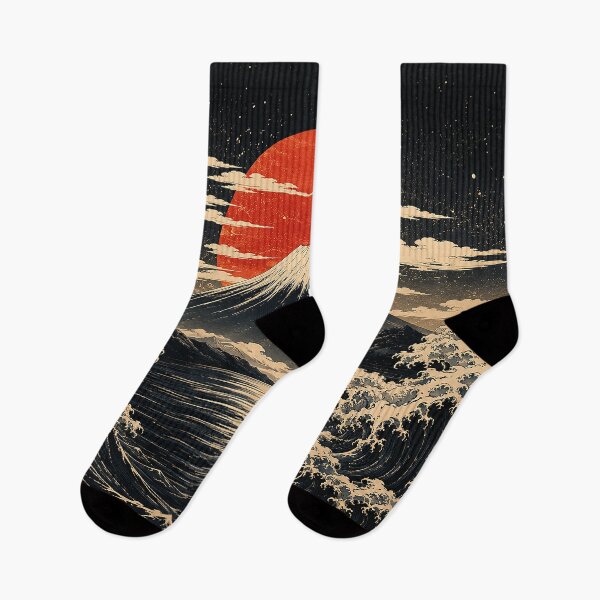 Item preview, Japanese Ocean Wave and Sacred Mountain | Vintage Ukiyo Inspired Landscape Art designed and sold by BrainCurves.