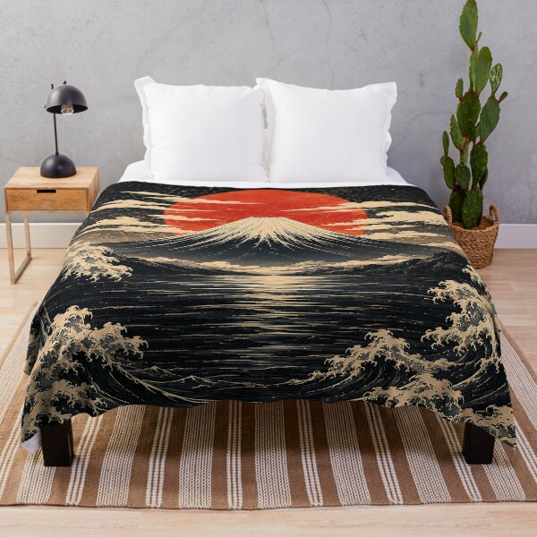 Item preview, Japanese Ocean Wave and Sacred Mountain | Vintage Ukiyo Inspired Landscape Art designed and sold by BrainCurves.