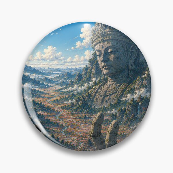Item preview, Giant Sacred Statue Valley – Japanese Fantasy Ukiyo-e Wall Art designed and sold by Substance_life.