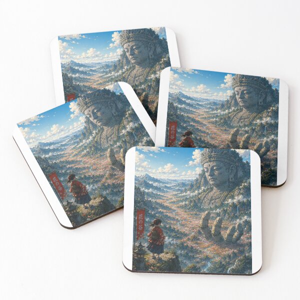 Item preview, Giant Sacred Statue Valley – Japanese Fantasy Ukiyo-e Wall Art designed and sold by Substance_life.