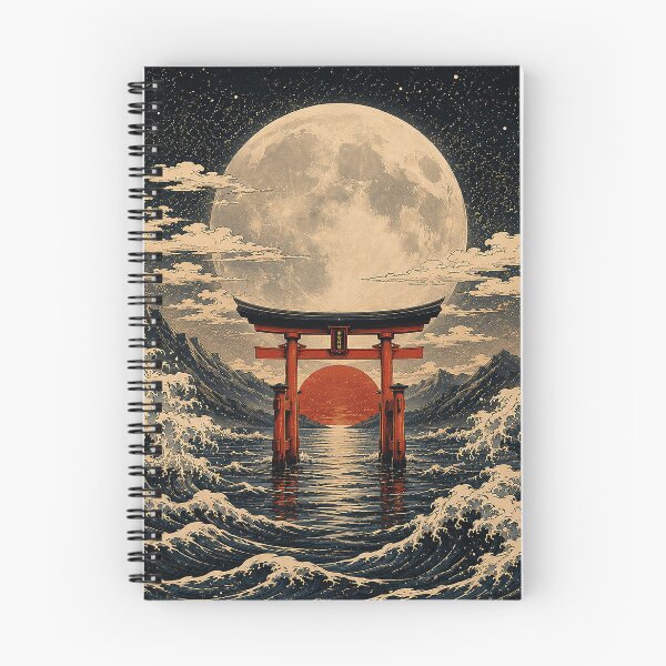 Item preview, Japanese Torii Gate Under Full Moon | Vintage Ukiyo Inspired Ocean Artwork designed and sold by BrainCurves.