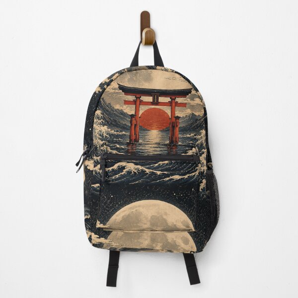 Item preview, Japanese Torii Gate Under Full Moon | Vintage Ukiyo Inspired Ocean Artwork designed and sold by BrainCurves.