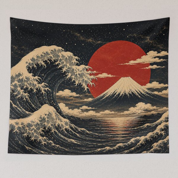 Item preview, Japanese Mountain Landscape | Vintage Ukiyo Inspired Ocean Wave Illustration designed and sold by BrainCurves.