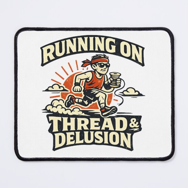 Item preview, Running on Thread & Delusion | Funny Sewing Humor Design designed and sold by EverStitchStudio ★★★★★.