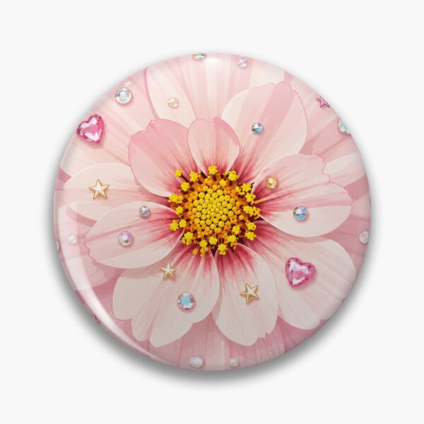 Item preview, Pink Flower with Rhinestones and Heart Gems Illustration designed and sold by minbadesign.