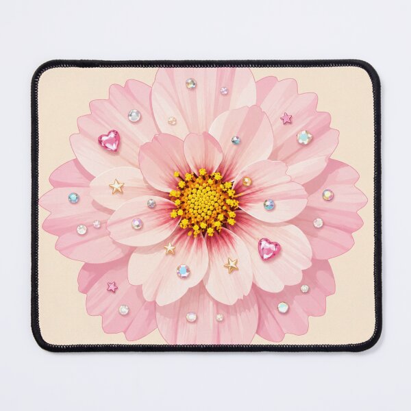 Item preview, Pink Flower with Rhinestones and Heart Gems Illustration designed and sold by minbadesign.