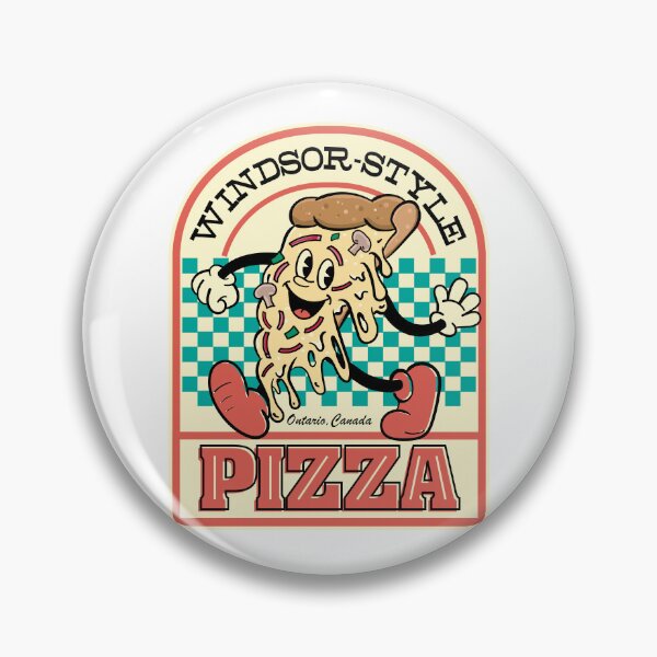 Item preview, Windsor-Style Pizza smiling retro cartoon pizza slice with arms and legs logo style  designed and sold by Jdawnink.