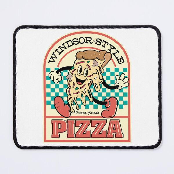 Item preview, Windsor-Style Pizza smiling retro cartoon pizza slice with arms and legs logo style designed and sold by Jdawnink.