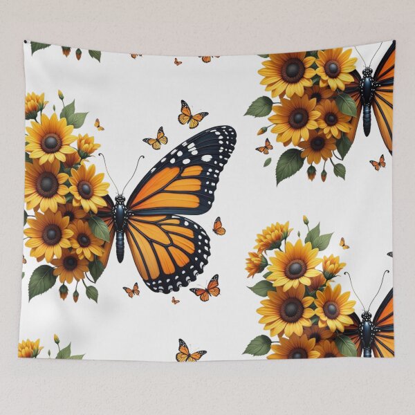 Item preview, Monarch Butterfly Sunflower Floral Art designed and sold by animenosekaiii.