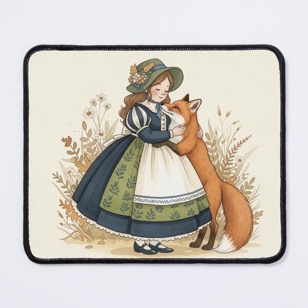 Item preview, Little Girl Hugging a Sweet Fox in the Meadow designed and sold by Pasteltone.