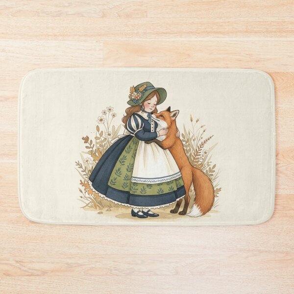 Item preview, Little Girl Hugging a Sweet Fox in the Meadow designed and sold by Pasteltone.