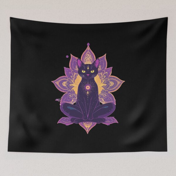Item preview, Mystic Black Cat Meditation Sacred Geometry designed and sold by AvalonMoss.