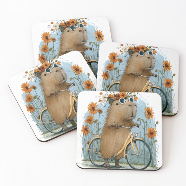 Item preview, Cute Capybara Flower Crown Yellow Bike Watercolor Art designed and sold by UhuCriei .