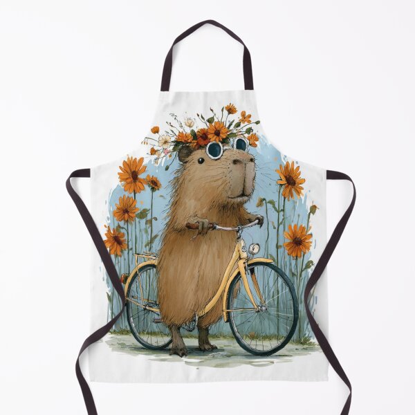 Item preview, Cute Capybara Flower Crown Yellow Bike Watercolor Art designed and sold by UhuCriei .