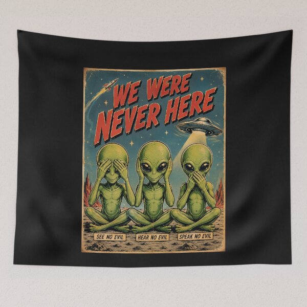 Item preview, Vintage Sci Fi UFO Three Wise Aliens Poster designed and sold by Genius Geek.