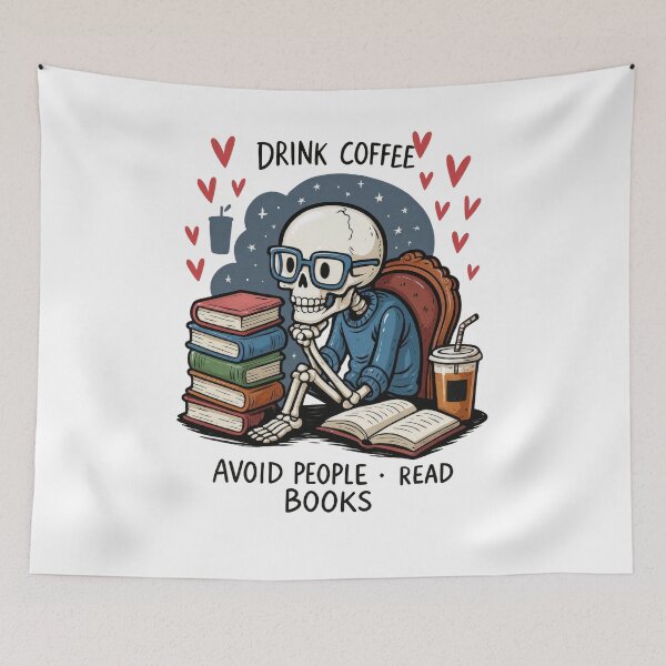 Item preview, Drink Coffee Avoid People Read Books Skeleton designed and sold by NightSpell.