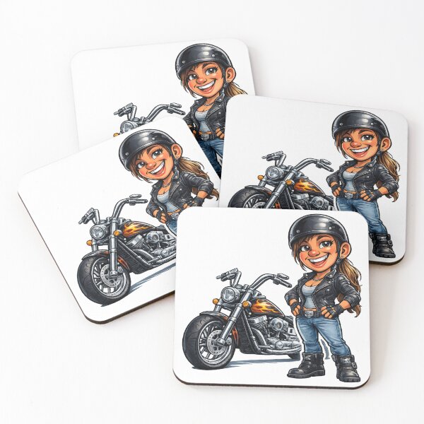 Item preview, Funny Female Biker Cartoon designed and sold by AlexLineArt.