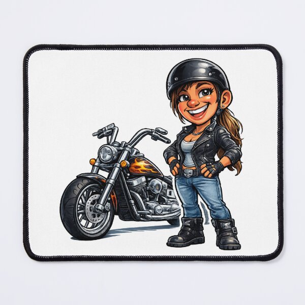 Item preview, Funny Female Biker Cartoon designed and sold by AlexLineArt.