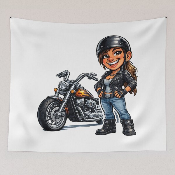 Item preview, Funny Female Biker Cartoon designed and sold by AlexLineArt.
