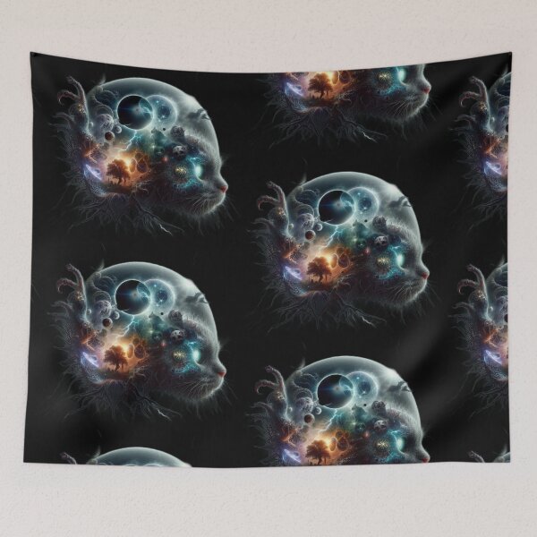 Item preview, Cosmic Eclipse Mindscape – Dark Surreal Cat and Cemetery Tree designed and sold by LujziWorld.