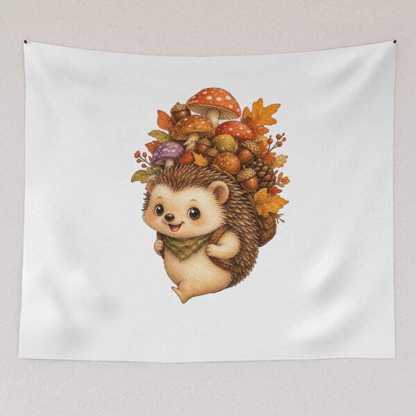 Item preview, Cute Autumn Hedgehog With Mushrooms designed and sold by puredevn.