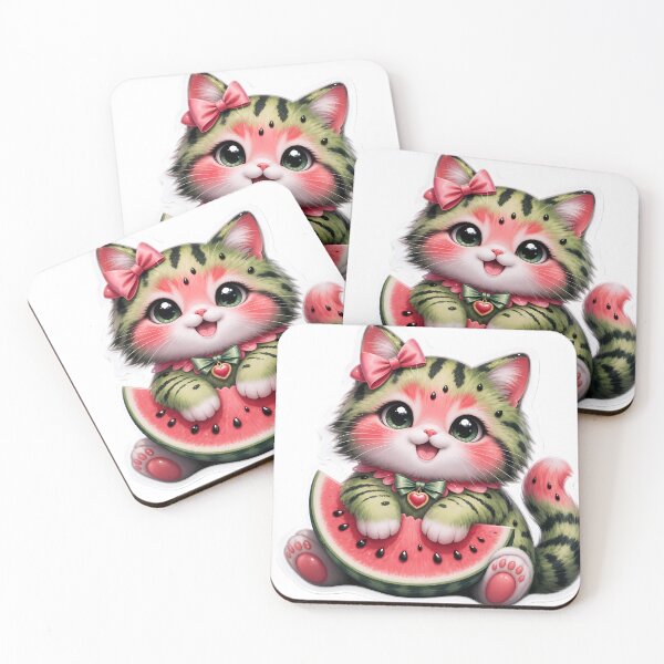 Item preview, Cute Watermelon Cat Kawaii Kitten Eating Fruit Sticker designed and sold by abanoubsamir938.