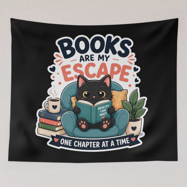 Item preview, Books Are My Escape Cute Black Cat Reading Book Sticker. designed and sold by  BreedCraft Studio.