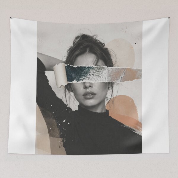 Item preview, Woman Torn Paper Ocean Waves Geometric Pastel Surreal Art Print designed and sold by Leogasup.