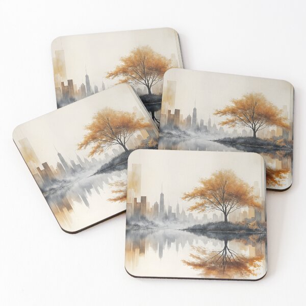 Item preview, Golden Reflections | Modern Abstract City Skyline with Autumn Tree | Contemporary Urban Landscape designed and sold by Patricia Johnston.