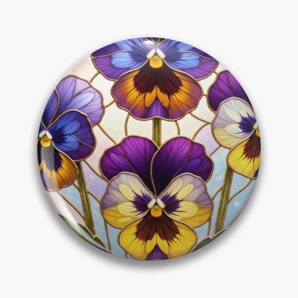 Artikelvorschau, Buntglaskunst mit Stiefmütterchenmotiven – Botanische Glasmalerei mit floralem Design entworfen und verkauft von Exquisite Design Studio „Paculówka”.
