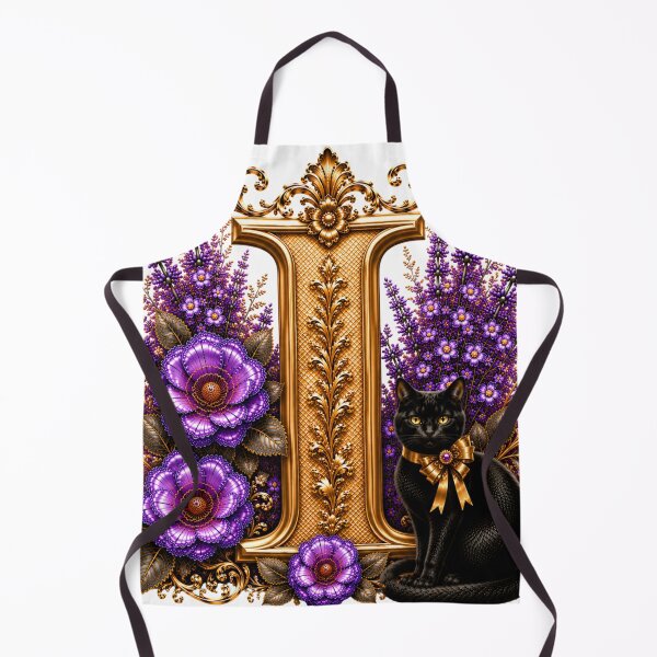 Item preview, Floral Letter I with Black Cat | Lavender Botanical Monogram | Elegant Gold Initial Design designed and sold by MoodLay.
