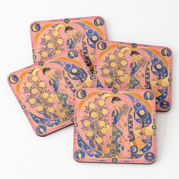 Item preview, Surreal Seven of Pentacles | Art Tarot Rose Blue Gold Patience & Growth designed and sold by Natalia-Vlad.