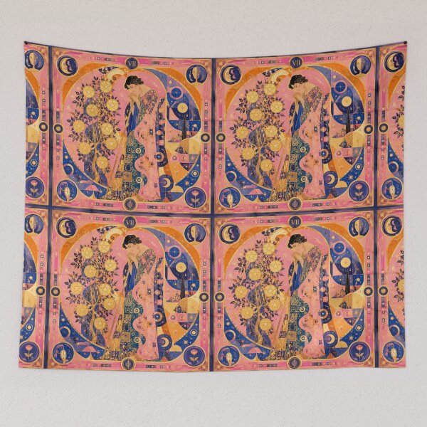 Item preview, Surreal Seven of Pentacles | Art Tarot Rose Blue Gold Patience & Growth designed and sold by Natalia-Vlad.