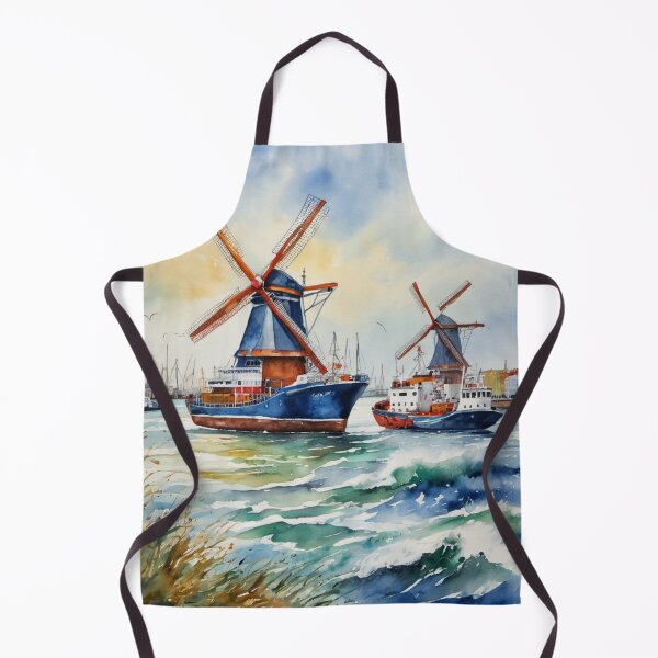 Item preview, Pintura de acuarela sobre un puerto holandés con molinos de viento en la orilla. designed and sold by UmSkelig834.