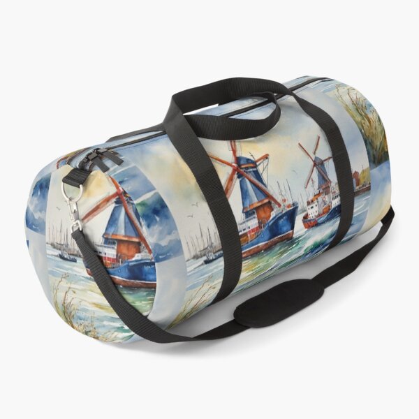 Item preview, Pintura de acuarela sobre un puerto holandés con molinos de viento en la orilla. designed and sold by UmSkelig834.